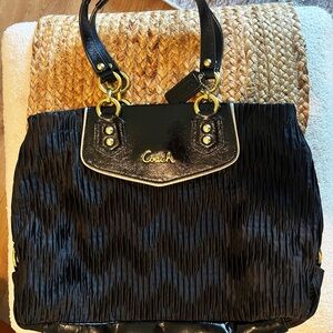 Coach Ashley Black Gathered Satin Satchel Purse / Carry-all F1282-F20050.